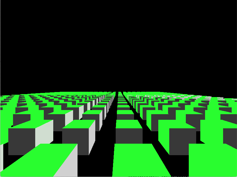 A simple 3D render of boxes and rows of cubes